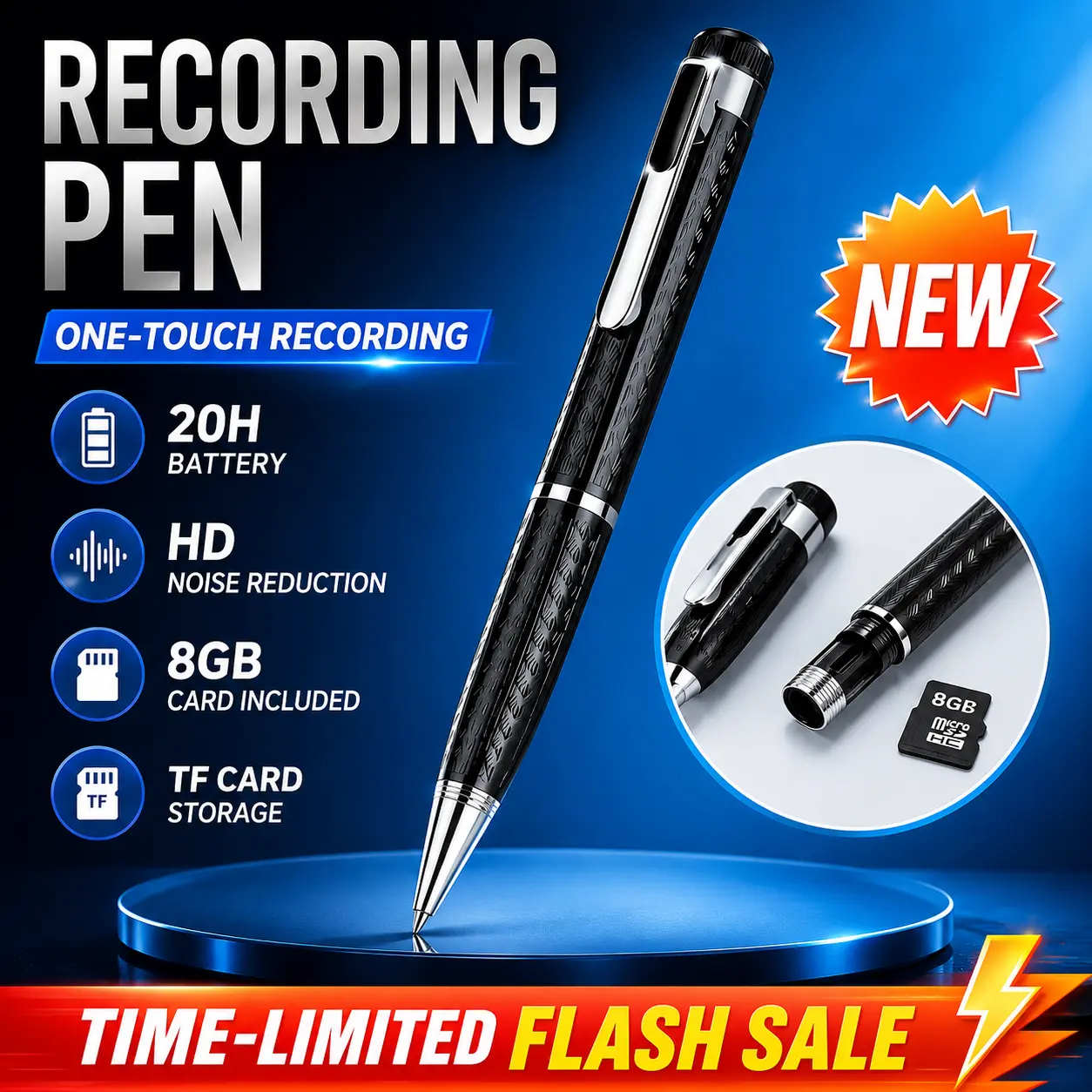 Digital Voice Recorder with One-Touch Recording | 20H Continuous Audio Recorder, HD Noise Reduction, Long Battery, Large Storage, OTG Adapter Included