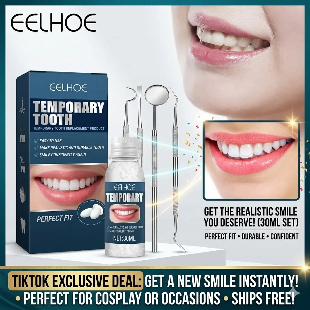 South Moon Tooth Repair Kit with Moldable Pellets for a Natural Look, Easy to Apply Temporary Repair for Missing Teeth, Includes 4 Tools and is Ideal for Cosplay Events