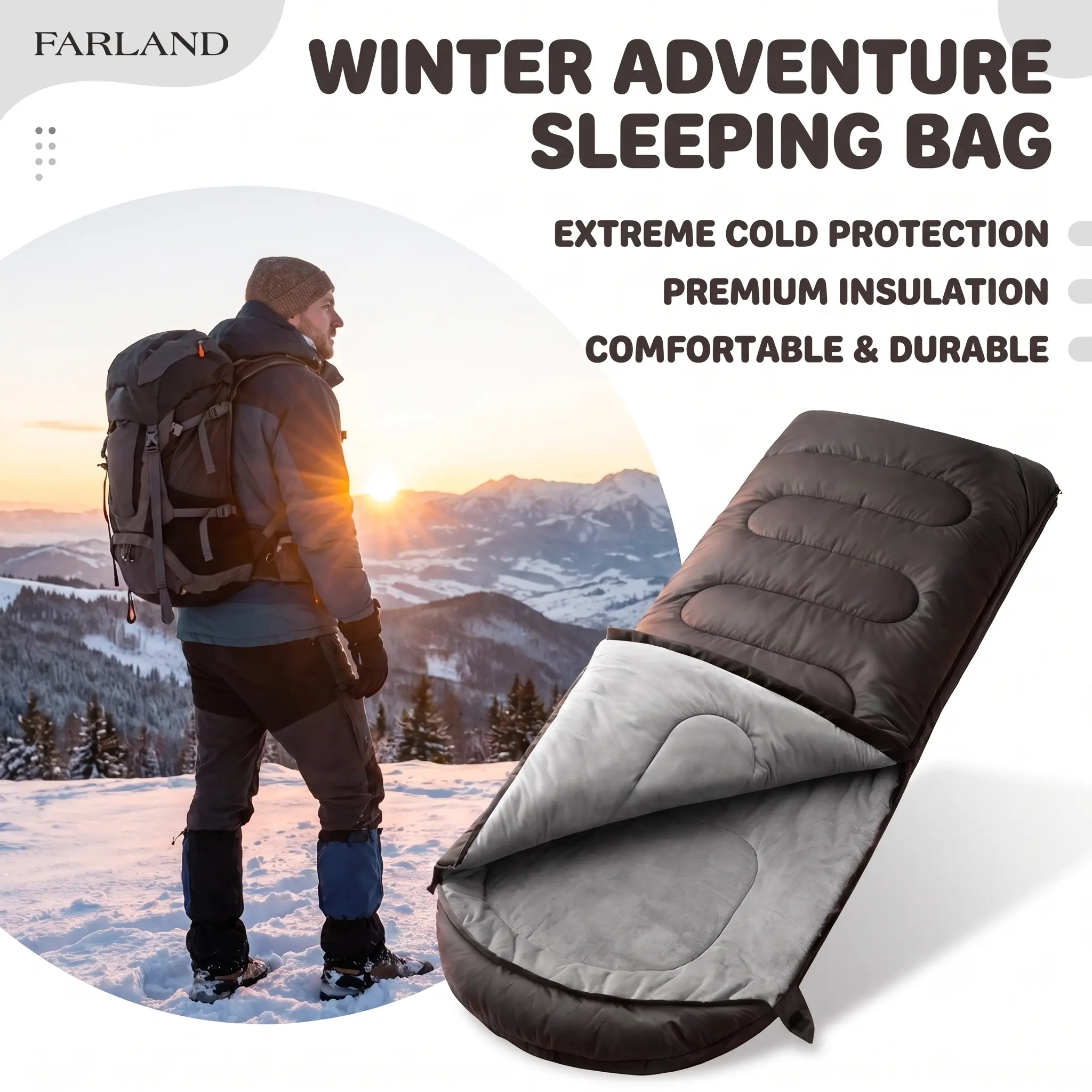 FARLAND Sleeping Bags for Adults Winter Cold Weather Sleeping Bag with Soft Fleece Lining, Warm Waterproof Thermal Sleeping Bag for Outdoor Camping