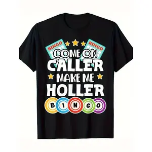 Funny Bingo Lovers T-Shirt - "Come On Caller Make Me Holler" Graphic With Colorful Bingo Balls & Stars - 100% Cotton Casual Tee For Men & Women - Gift For Bingo Players (S-XXXL, Black), Bingo Gifts, Leisure Clothing, Fun Graphic Tee, Comfortable Fit