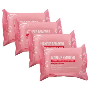 Air Jungles Makeup Remover Wipes 25 Count (Pack of 4), Fragrance-Free, Gentle Removes Makeup and Oil, Ultra-Soft Cleansing Wipes, Daily Cosmetic Scent