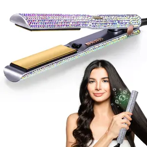 1 set 500°F 1 Inch Bling Rhinestone hair Straightener + Travel Pouch, Crystal Diamond hair flat iron, 110-240v 70w Power Consumption, No Ca Prop 65