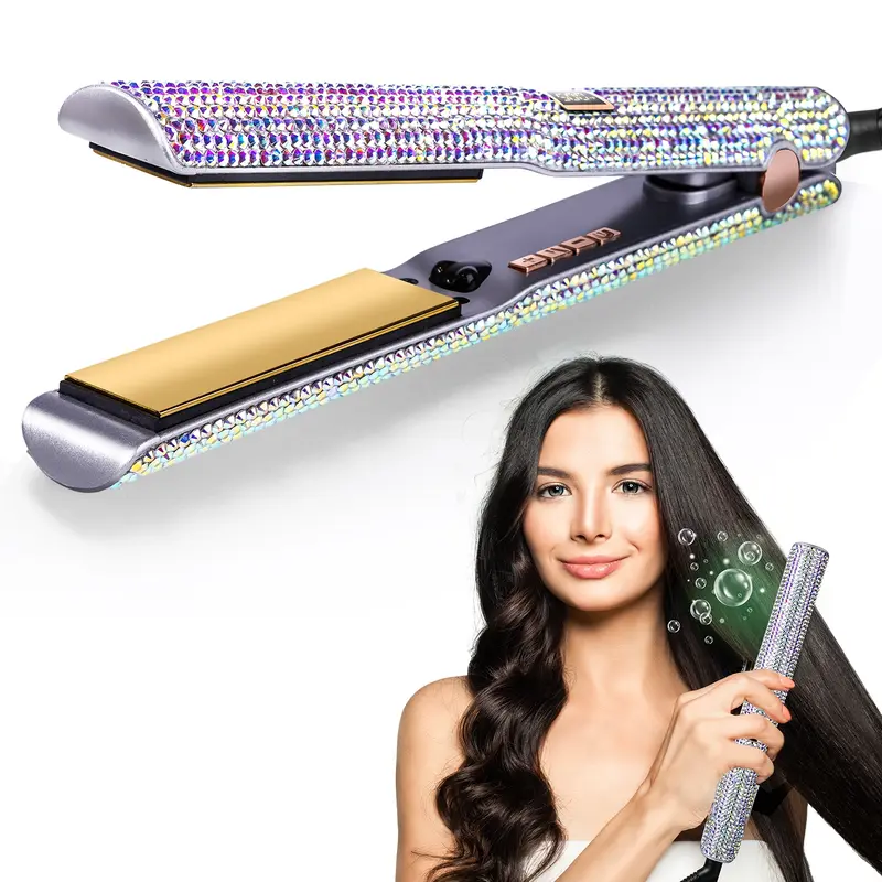 Rhinestone Embellished Hair Styling Hot Combs and flat irons Iridescent Crystal Bling Crystal Rhinestone Flat Iron Hair Comb Straightener  main image 3