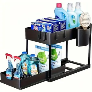 Double Layer Drawer Organizer Rack, Kitchen & Bathroom Storage Basket, Space-Saving Shelf for Countertops, Essential Home Organization Tool