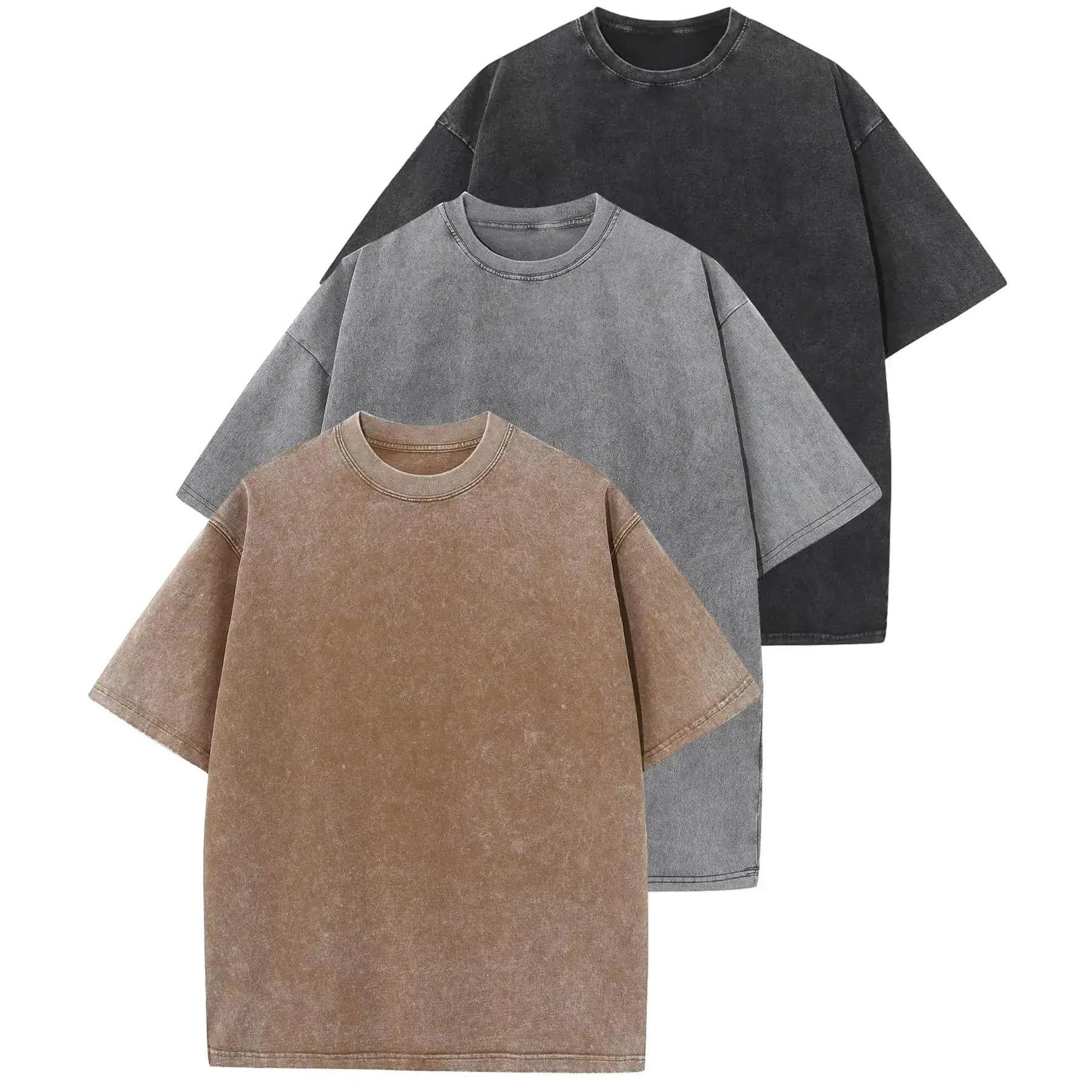 Women's 3-Pack T-Shirts, Oversized Vintage Fade Cotton with a Baggy Fit, Round Neck and Drop Shoulder for Summer Streetwear
