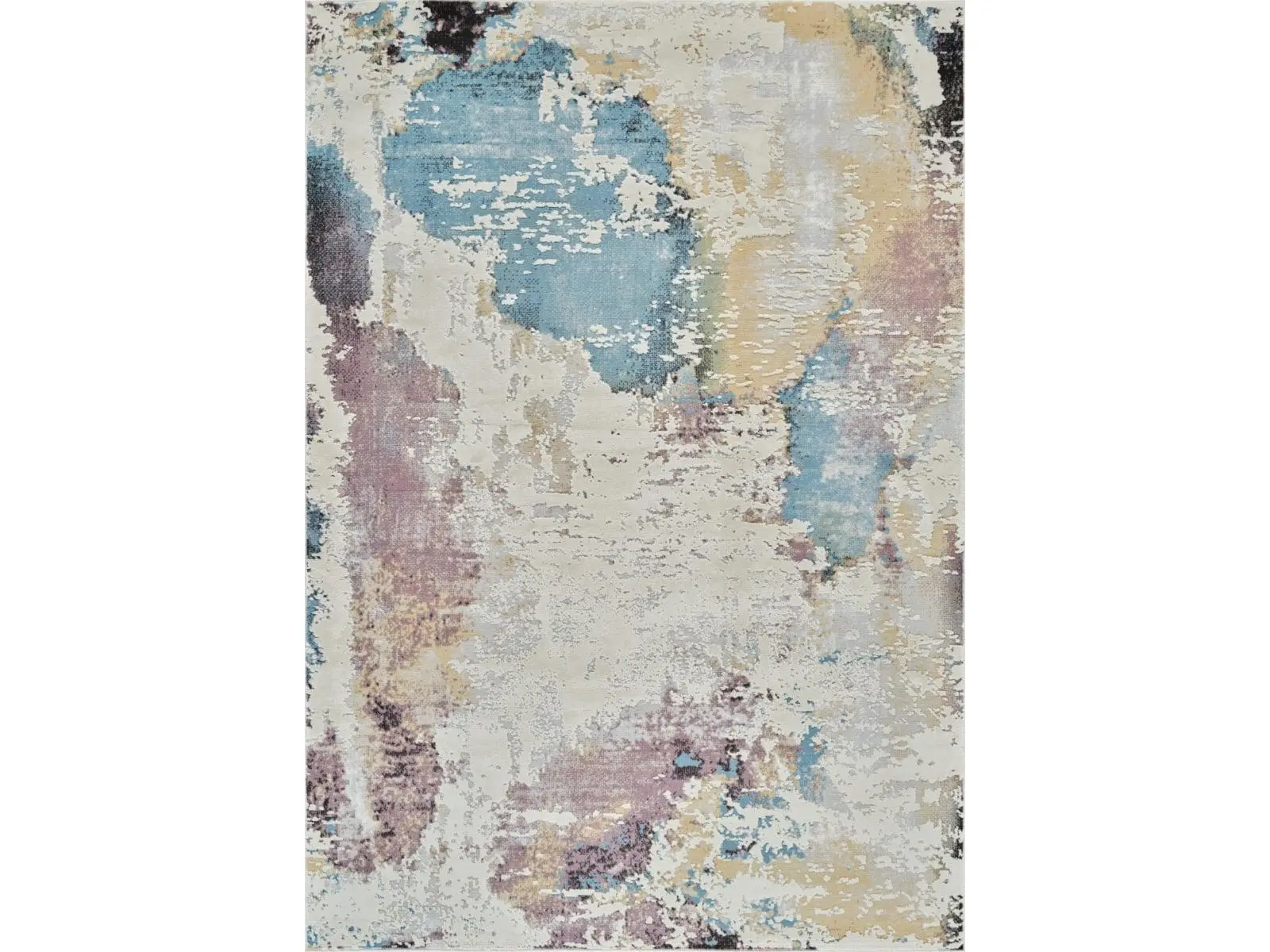 HomeRoots Modern Abstract Distressed Beige & Blue Modern Floor Rug, 8' x 11' Rectangle Indoor Area Rug, Water-Resistant, Stain-Resistant Decorative Carpet