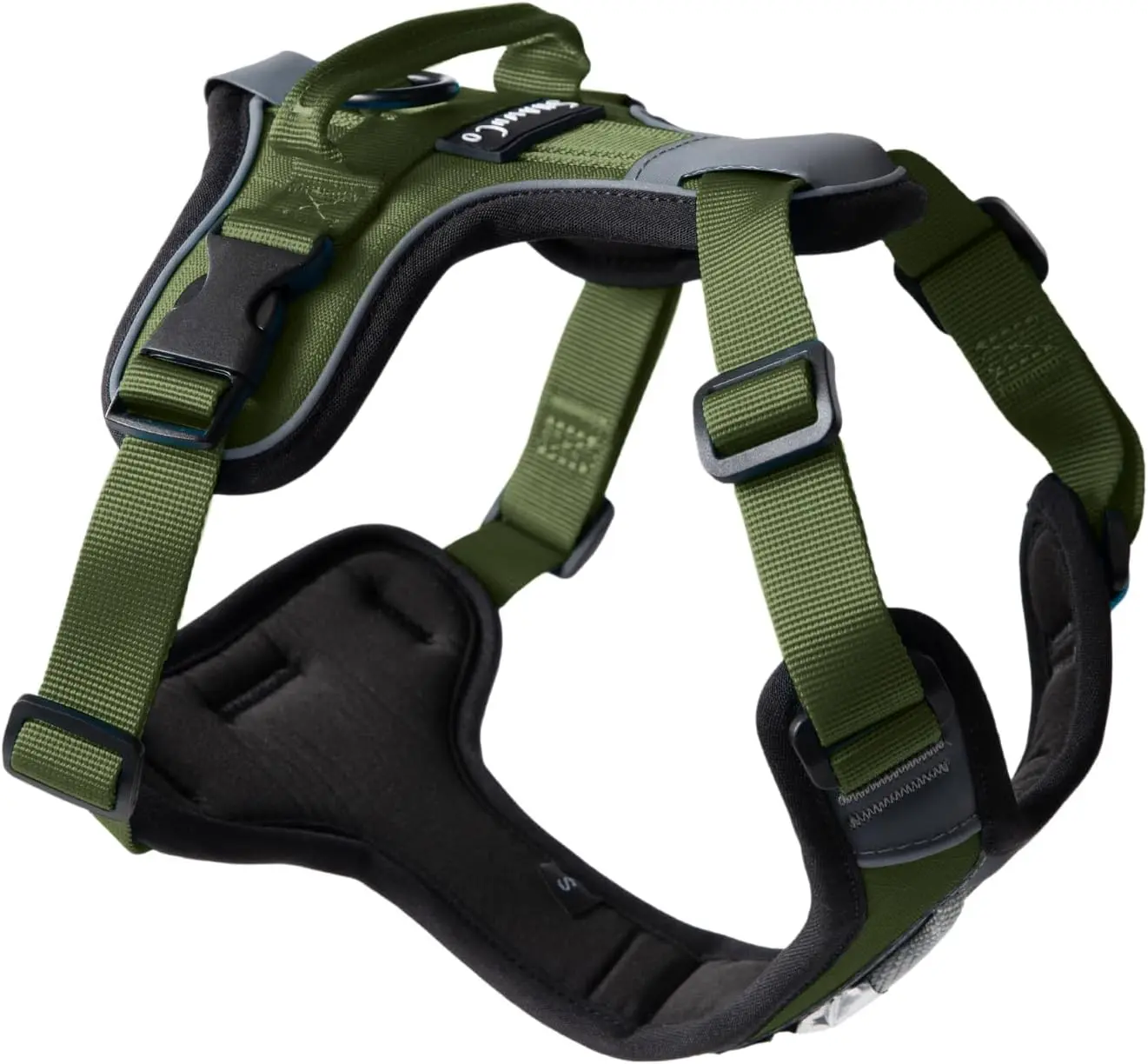 Dog Harness for Small, Medium, Large Dogs – No-Pull Padded Reflective Lightweight Adjustable Pet Vest with Leash Clips, Handle for Adventure, Casual Walk, Rugged Trail, Low-Light Adventures (Olive Green, M)