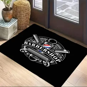 Barber Shop Theme Printed Rug, Barbershop, Non-Slip, Vintage Workwear Style, Suitable for Salon Entrance, Living Room Decor, Studio Setup, Vintage Runner Rug, Home Decor Rug