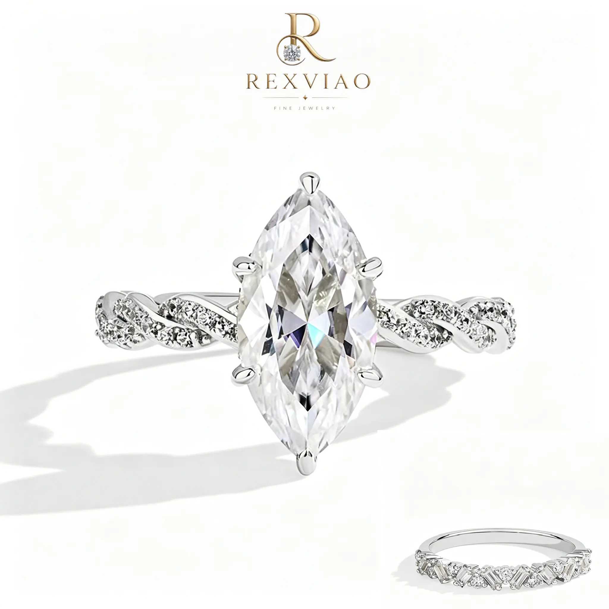 Rexviao Women's 2-Piece Rings Set, Marquise-Cut 5A Cubic Zirconia Hearts & Arrows Engagement Wedding Band, Romantic Accessories, Engagement Rings, Accessories For Women, Marquise Engagement Ring