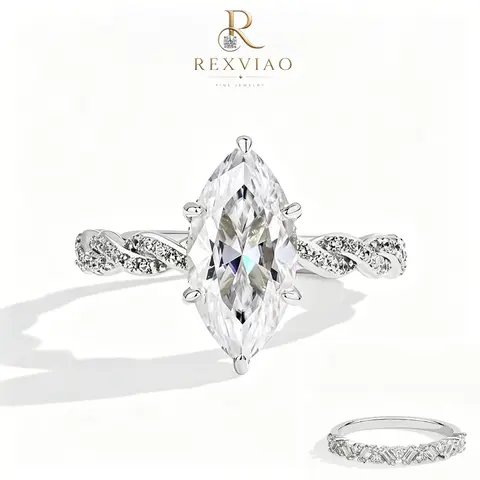 Rexviao Women's 2-Part Marquise-Cut 5A Cubic Zirconia Hearts & Arrows Ring Gift Set, Feminine Jewelry Accessories for Women, Romantic Gifts for Girlfriend, Engagement Jewelry