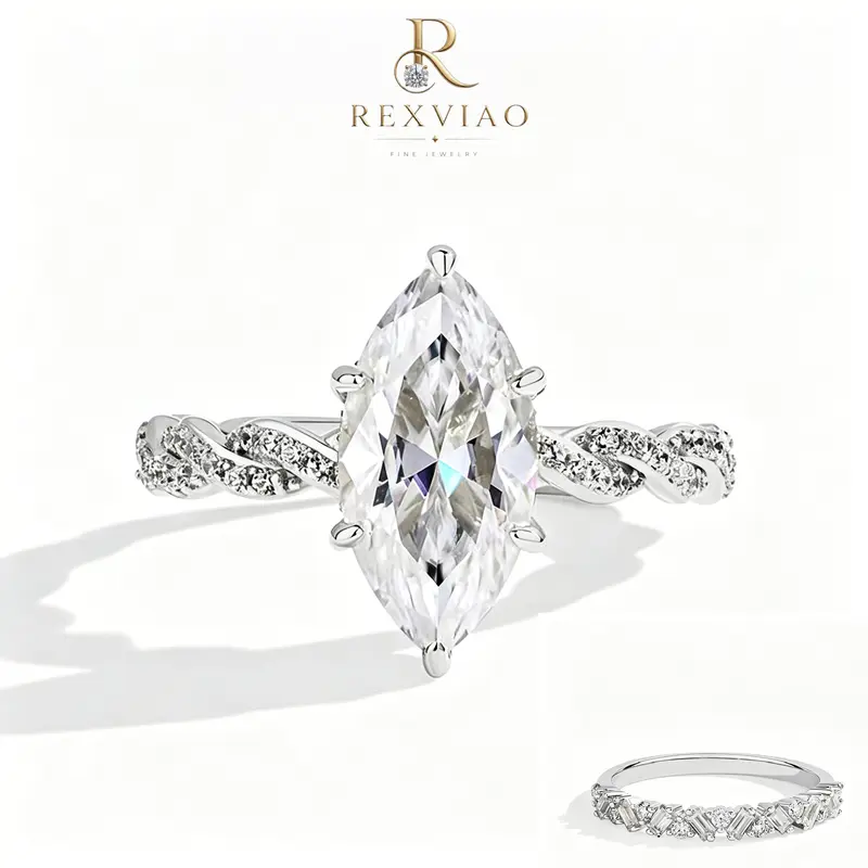 Rexviao Women's 2-Part Marquise-Cut 5A Cubic Zirconia Hearts & Arrows Ring Gift Set, Feminine Jewelry Accessories for Women, Romantic Gifts for Girlfriend, Engagement Jewelry
