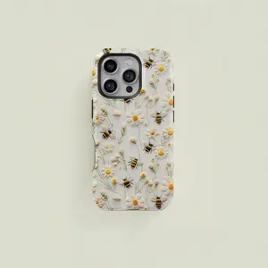 1 pc Bee Daisy Floral double layer protective case， luxury new design， sturdy twoinone protective case， with frosted texture and TPU material， resist fingerprints. This phone case is suitable for iPhone 16， 15 Pro Max， 14 Plus， 13， 12 and 11 series， provi