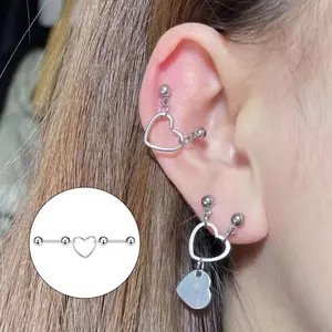Heart Ear Cuff Cartilage Earrings, Double Helix Piercing Jewelry, Minimalist Dainty Love Design, Trendy Stackable Ear Accessories