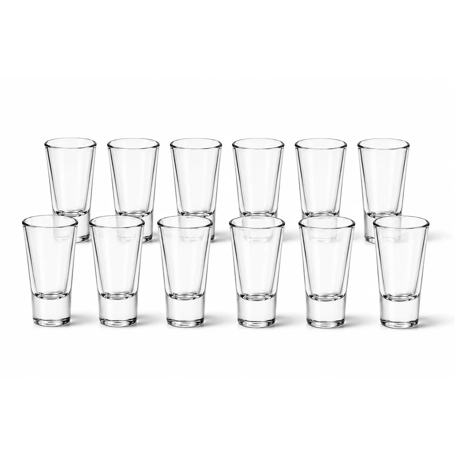 DREAMCO SUPPLIES Shot Glasses Set, 2 Oz, Clear, Crystal Glass, Heavy Base, 12 Pack, Modern Style, Stackable, for Vodka, Whiskey, Tequila & Espresso