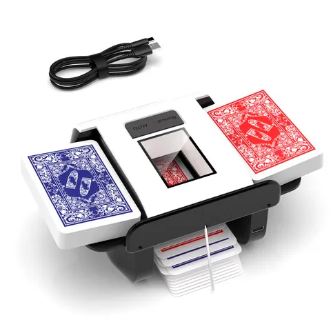 Rechargeable Automatic Card Shuffler - Batteries Built-in 2000mAh Li-ion, ABS Plastic, 6.6x4.7x3.1 Inches Compact, 1-2 Decks Capacity, Dual Auto-Manual Modes, for Party Cards Game, Camping, 12 Years Above