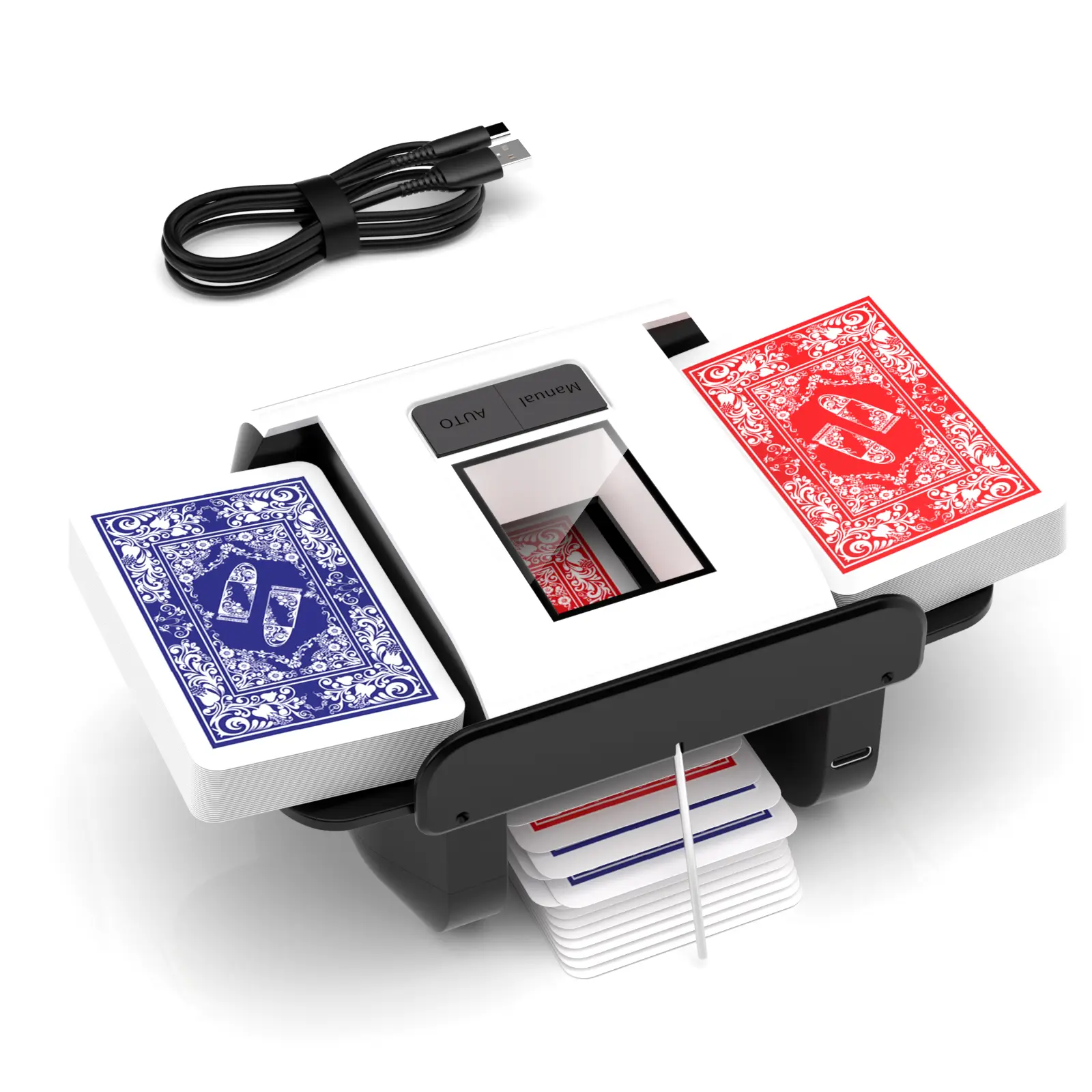 Rechargeable Automatic Card Shuffler for 1-2 Decks, Electric Playing Cards Shuffler Machine with Auto & Manual Modes – Ideal for UNO, Poker, Mahjong,