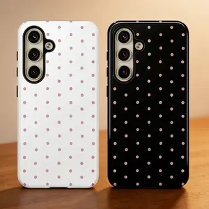 Pink Polka Dot Phone Case,Shockproof Rugged Cover Dual Layer Soft TPU Hard Bumper Shell for Samsung S26 S25 S24 S23 S22 S21 NOTE20 Ultra for iPhone 17 Pro Max 17 Air 17Pro 16 15 14 13 12 11 Pro Max