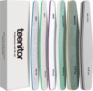 Teenitor Nail File Nail Buffer, 6 Pcs Nail Files and Buffers for Natural Nails, Emery Boards for Nails, Nail Buffer and Shine Kit Nail Filer, Nail Buffer Block 100/180 Grit Nail Files Fingernail Files teenitor