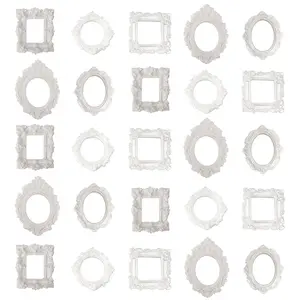 Vintage White Mini Picture Frames Set of 25, Ornate Resin Photo Frames for Tabletop Display, Small Antique Decorative Frames for Aesthetic Room Decor, Nail Art, Photo Booth, Party Decorations