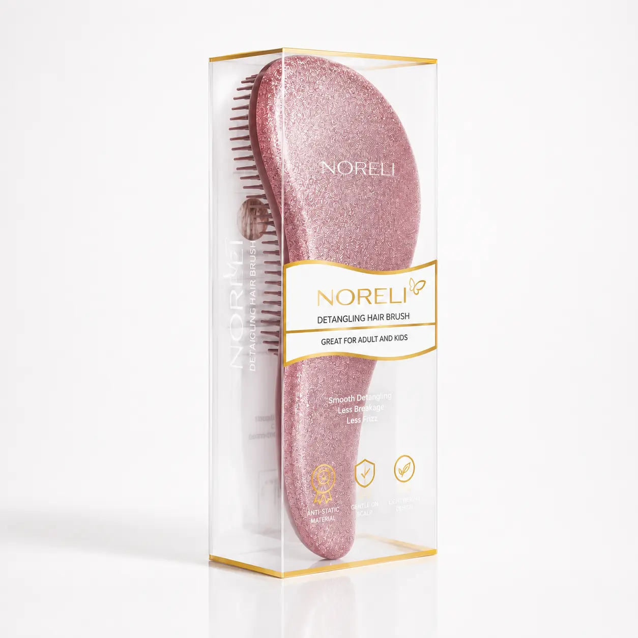 NORELI Detangling Hair Brush for Adults & Kids, Anti-Static Flexible Bristles, Gentle Scalp Massage Brush for Wet or Dry Curly, Thick, Fine & Straight Hair, Glitter Pink/Purple