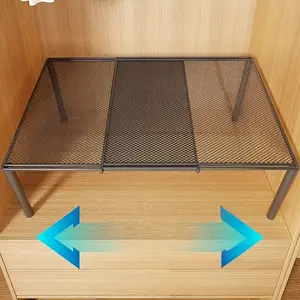 Adjustable Expandable Closet Storage Rack, Space Saving Stackable Metal Organizer, Polished Finish, Kitchen Bedroom Desk Shelf