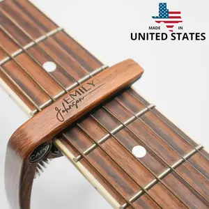 Personalized Guitar Capo – Custom Engraved Metal Capo with Wood Finish | Gift for Guitar Player