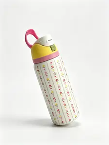 Owala Color Drop Floral Stripe Water Bottle, Insulated Stainless Steel Tumbler with Pop-Up Lid, Leak-Proof,Pastel Flower Stripe Owala Bottle, Double Wall Vacuum Insulated Travel Tumbler, BPA-Free for