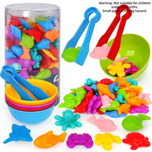 Colorful Shape Sorter Toy, 56pcs Counting Ocean Animals Matching Game, Color Sorting Toys, stacker toys, Math Learning Activities Sensory Toys for Gifts