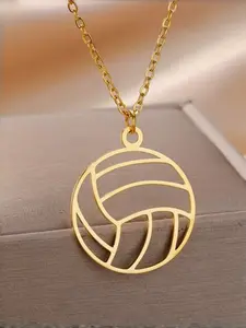 Unisex Stainless Steel Volleyball Pendant Necklace, Hollow Out Design, Sporty Style, Men and Women Jewelry Accessory
