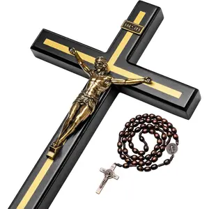 12 Inch Wall Crucifix With Wooden Cross Necklace, Catholic Wooden  Christ Wall Hanging for Home Decor