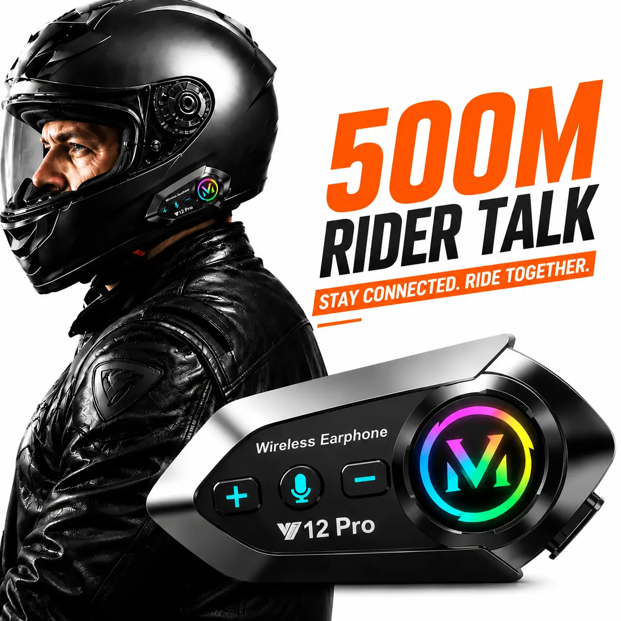 Y12 Pro Motorcycle Bluetooth 6.0 Over Ear Headphones - 500M 2-Way Helmet Intercom System, Music Sharing, Dual Phone Connection, IPX6 Waterproof, Hands-Free Calls, USB Type-C, Batteries for Motorcycle Riding