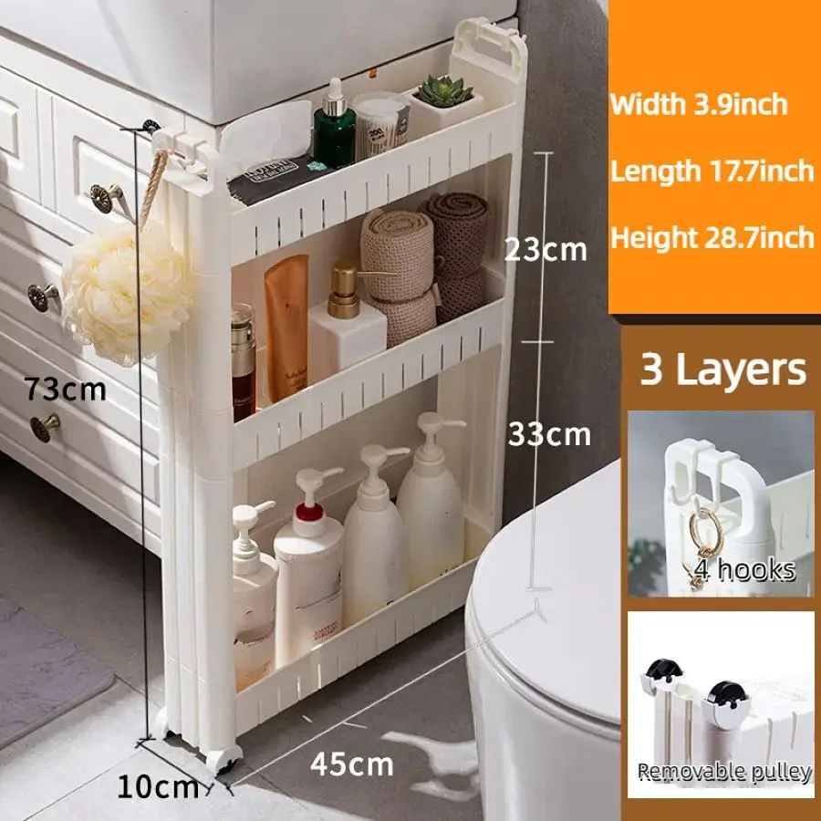 Multifunctional Refrigerator Storage Rack, 1 Count Slim Gap Storage Organizer with Wheels, Kitchen Accessories for Refrigerator, Kitchen Accessories Organizer