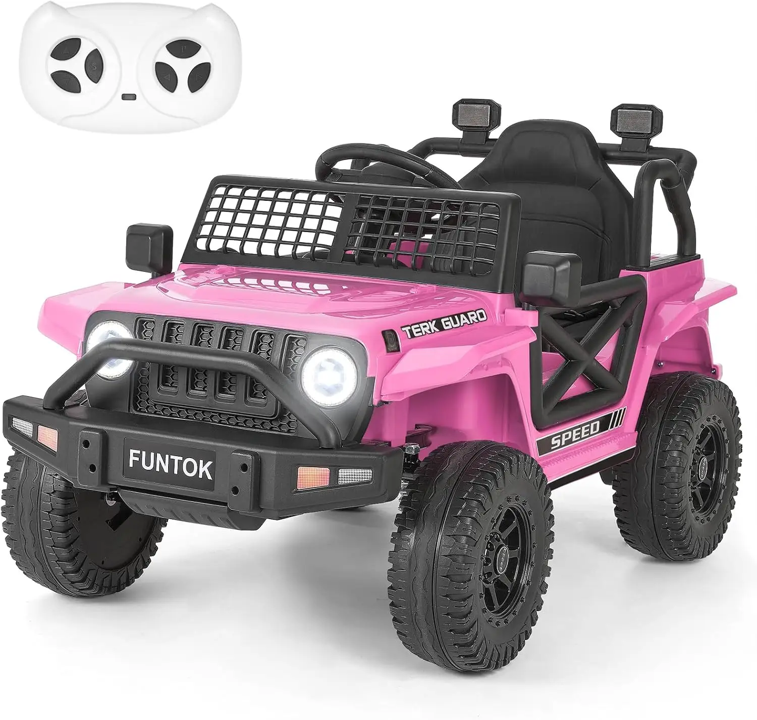 Funtok Upgraded 12V 7AH Electric Car for Kids, Ride On Truck Car w/Parent Remote Control, 3 Speeds, Spring Suspension, LED Lights, USB, Bluetooth, Kid