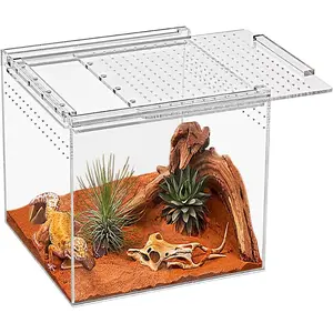 Reptile Terrarium,6.8" x 6.8"x 6" Reptile Breeding Box, Magnetic Acrylic Enclosure，for Tarantula，Hermit Crab，Jumping Spider，Iguana，Leopard Gecko，Bearded Dragon, Insect, Mantis, Scorpions.