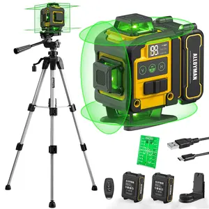 Alloyman Laser Level with Tripod, 4x360° Self Leveling Laser Level, 16 Line-Green Line Laser 4D with 2Pcs Lithium Batteries for Picture Hanging, Tile, Home Renovation, Indoor Project, Great Gift Ideas for a Perfect Christmas and New Year
