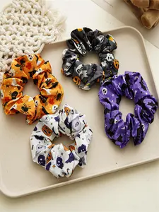 Women's Cute Halloween Themed Hair Scrunchies, 4 Counts/set Cute Hair Ties for Women & Girls, Colorful Trendy Novelty Hair Accessories for Party Hairstyle Decor