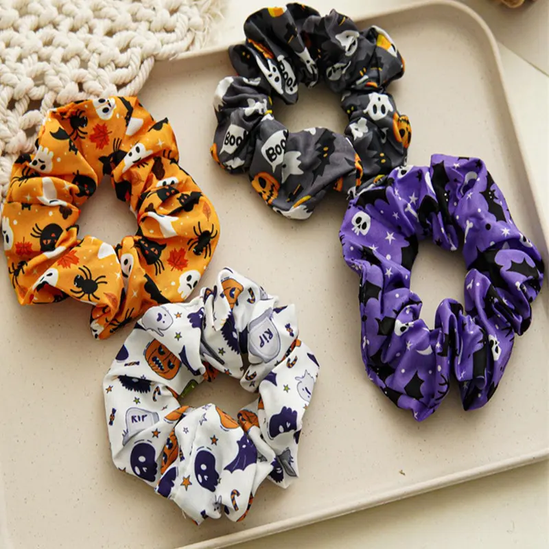 Women's Cute Halloween Themed Elastic Band Hair Scrunchies, 4 Counts/set Cute Hair Ties for Women & Girls, Colorful Trendy Novelty Goth Hair Styling Accessories for Party Hairstyle Decor Elastic Hair Bands, Elastic Hair Accessory