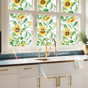 Bright Sunflower Static Window Film, 40x200/500cm Dual-Sided Print, Free Sticker Design, Ideal for Home Decoration