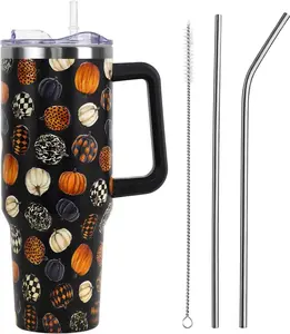 40oz Halloween Stainless Steel Tumbler Water Bottle with Lid and Straw - Vacuum Insulated, Thermal, Leakproof, Portable, Reusable Gothic Cute Pumpkin Drinkware - Goth Spooky Gift for Women, Fall Kitchen Accessory, Water Bottles