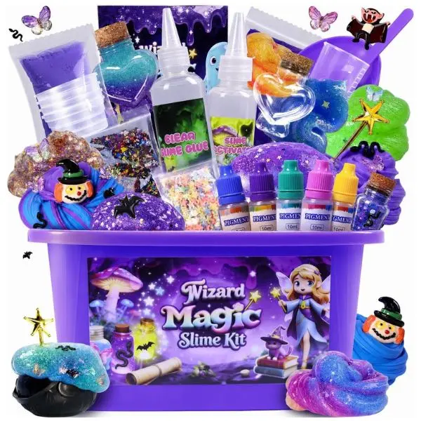 Glow in the Dark Galaxy Slime Kit for Kids, Scented Non-Sticky Slime Toy with DIY Add-Ins, Stress Relief Sensory Toy, Birthday Party Favors & Halloween Gifts