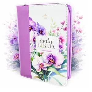 Biblia con Cierre Portátil Letra Grande 12 puntos RV1960, imit piel floral lila orquídea con índice y canto floral