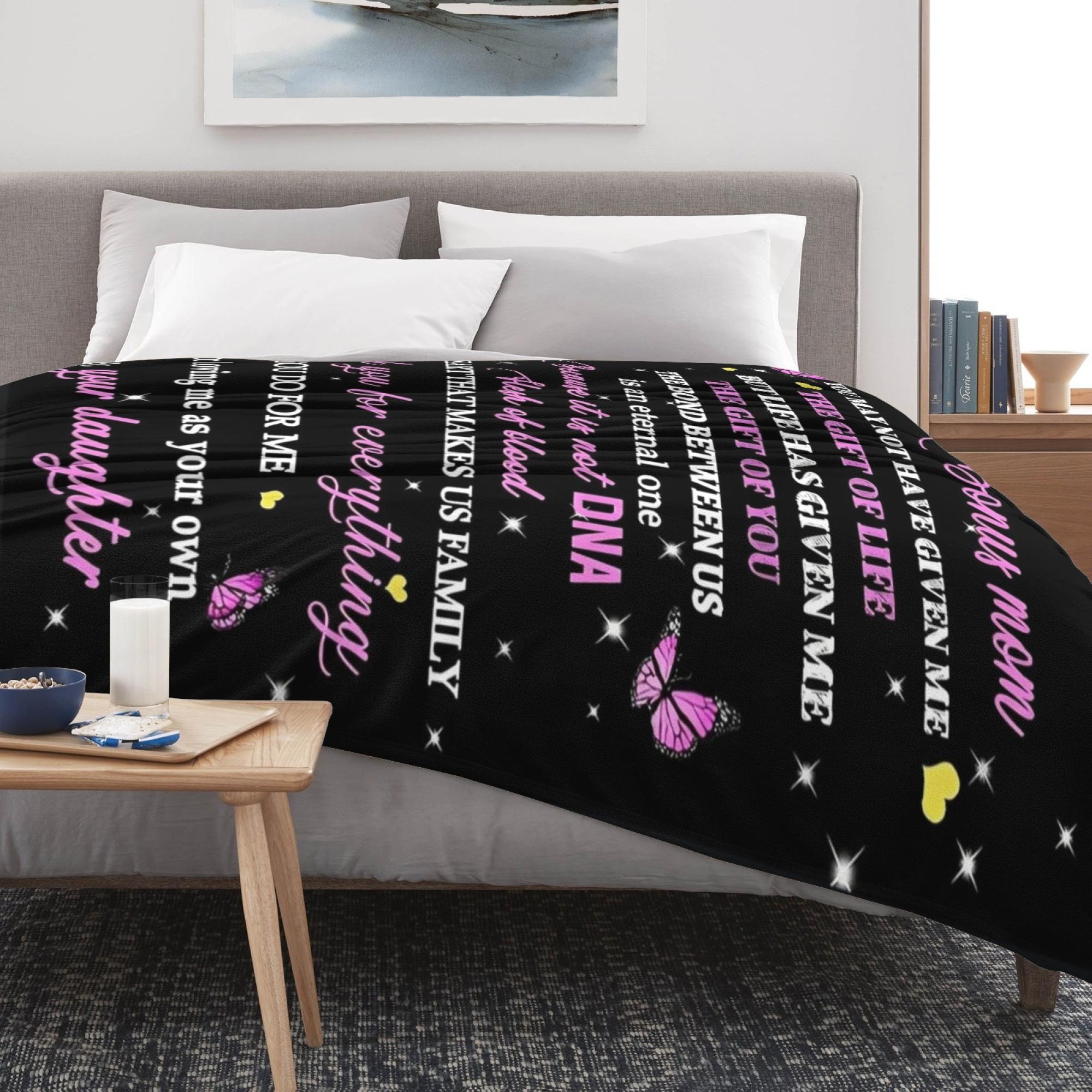 To My Bonus Mom Blanket from Daughter, Heartfelt Stepmom Gift, Inspirational Love Message Throw, Butterfly Design, Cozy Gift for Birthday, Christmas, Mother’s Day