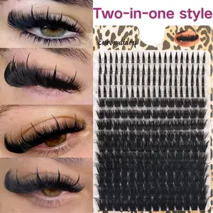 2-in-1 style Enron Diary 14 Rows Mixed Lash Clusters, Natural & Dramatic Volume Lashes, Wispy Eyelash Clusters for Self Application, spike+120D Fluffy Cluster Lashes D Curl Individual Lashes Extensions, 10-18mm Mixed Lengths, Cosmetic False Lashes