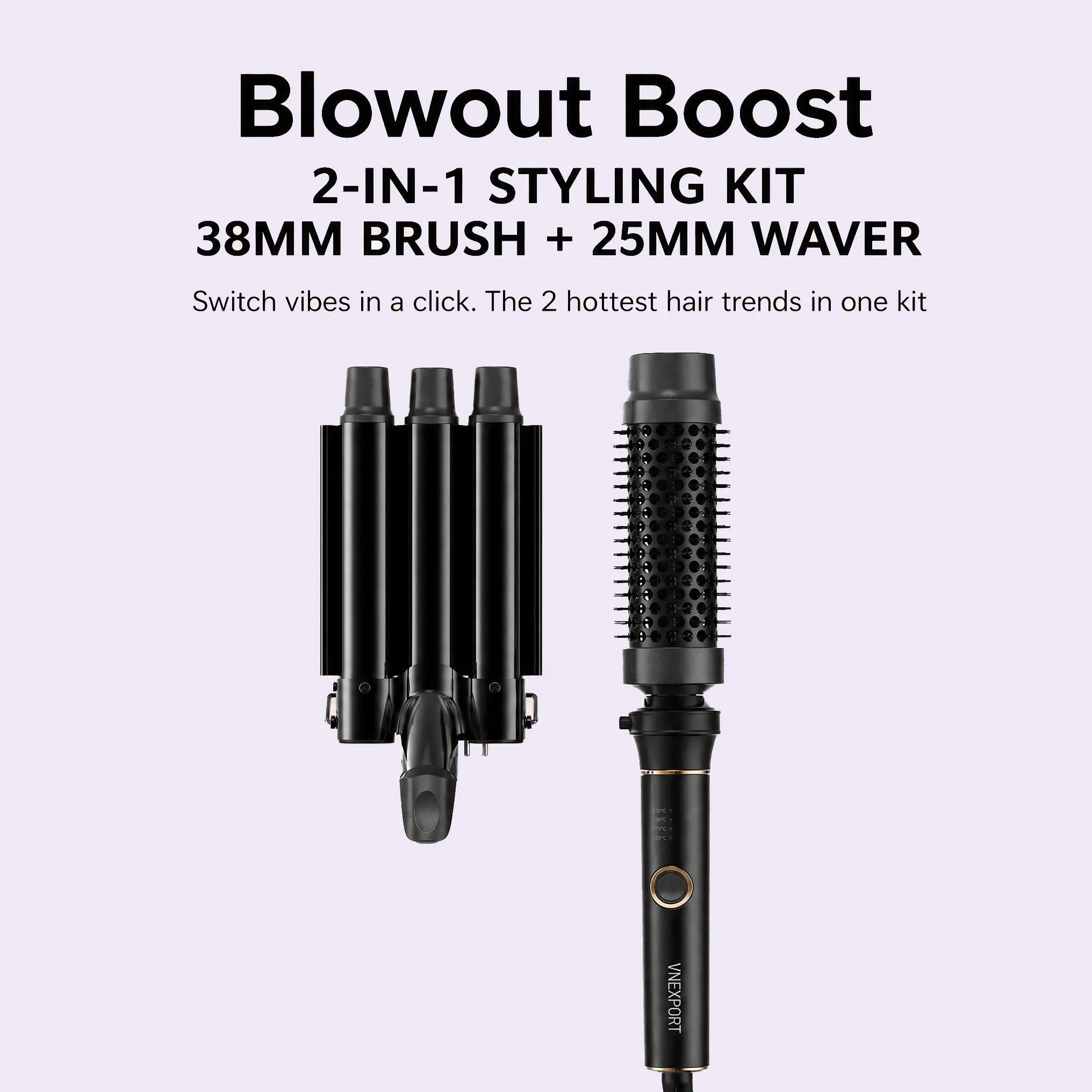 VNEXPORT SD-691 2-in-1 Portable Thermal Hair Styler Set - Multifunctional Styling Tool, Straightener, Heated Round Styler, 3-Barrel Waver, 4 Temp Match, Beginner-Friendly Travel Accessory for Bouncy Loose Curls, Silky Strands