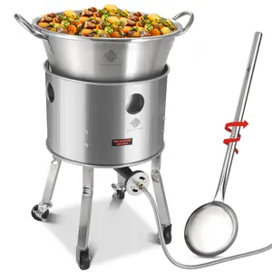 ARC Stainless Steel 200,000BTU Propane Burner, 36" Mixing Paddle and 41qt Outdoor Wok Set with Wheeled Legs, 21 Inches Heavy Duty Mexican Cazo Para Carnitas, Great for Carnitas Braising