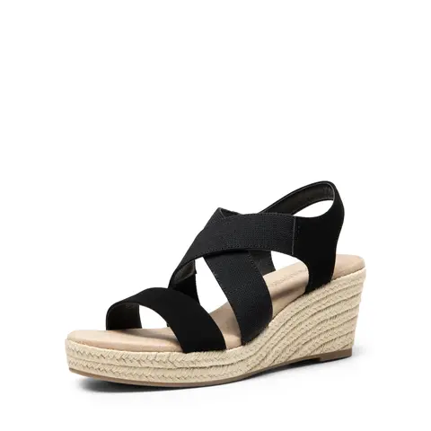 DREAM PAIRS Women's Elastic Ankle Strap Open Toe Espadrille Wedge Sandals - Adjustable Strappy, Stretch Crossover, Breathable Platform, Slip Resistant Casual Wear Walking Footwear