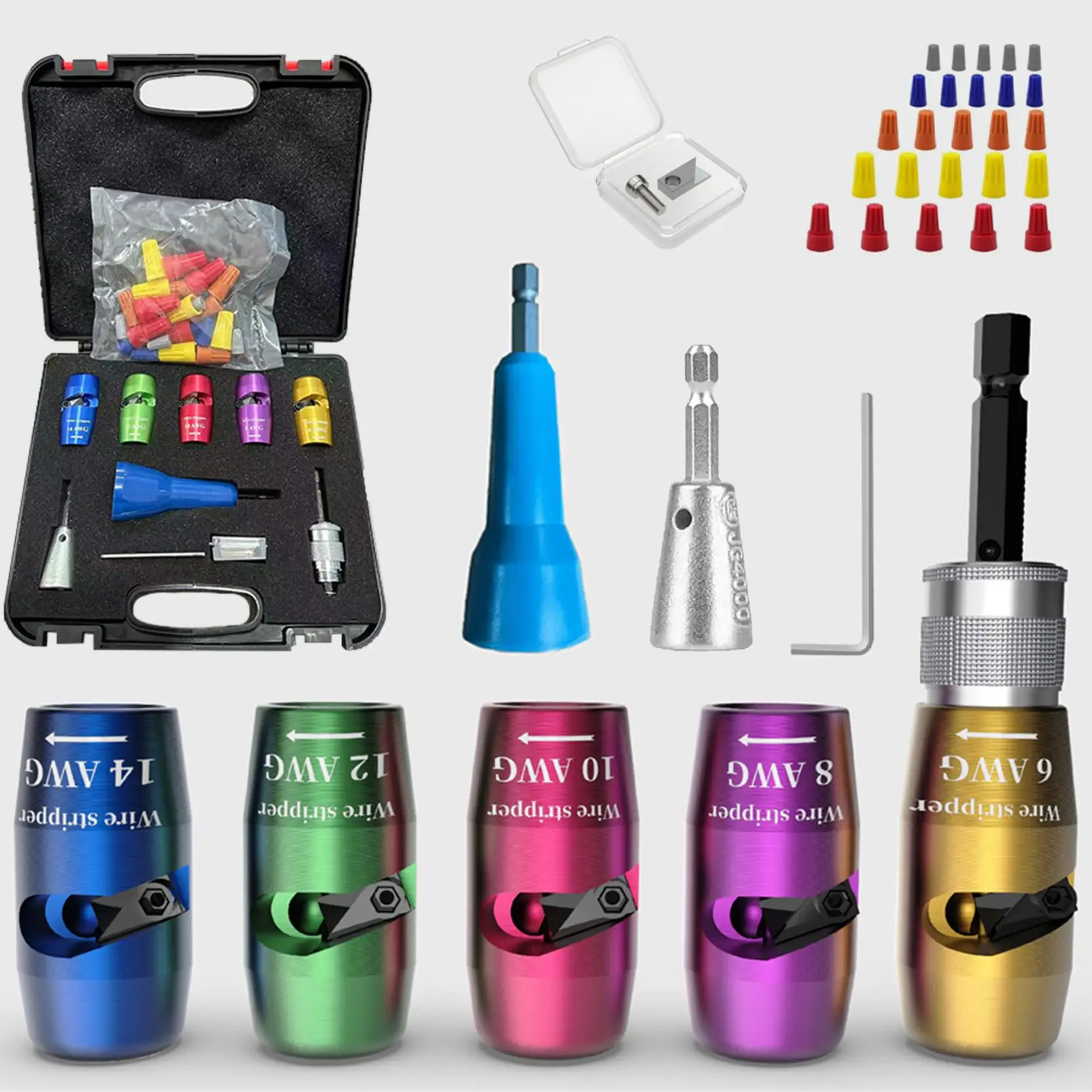 AWG Wire Stripper Tool, Wire Stripping & Twisting Tool, Wire Connectors, Electrical Tool Accessories, 6/8/10/12/14 Cable Quick Stripping Tools for Dri