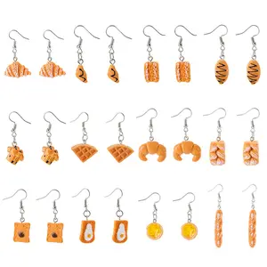 12pairs Cute Resin Simulated Bread Temperament Long Earrings Student Studs