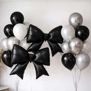 10 Pack Giant Foil Bow Balloons – Matte Black Party Balloons for Backdrop, Photo Booth & Event Styling, 29″ x 27″ Inflated