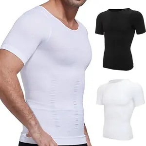 3 Pack Menswear Compression Shapewear Body Shaper Short Sleeve  Breathable Tummy Control Stretchy Tops Sports Athletic Activewear Elastic X Type Workout